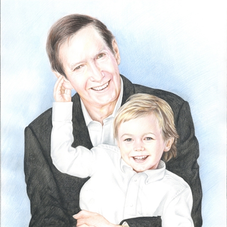 Hand Drawn Color Pencil Portrait of A Grandpa holding His Little Grandson,by myDaVinci - myDaVinci